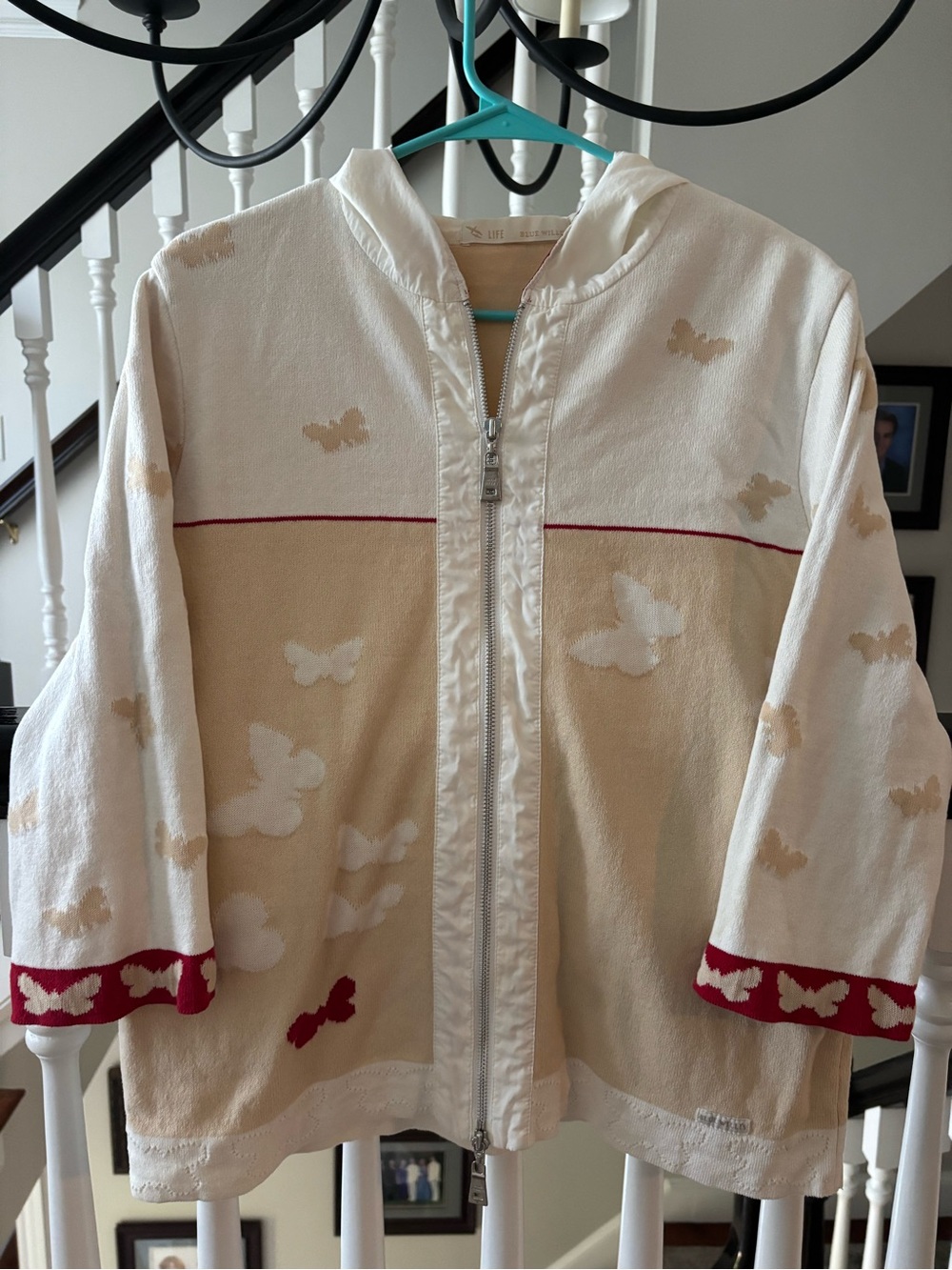 Blue Willi's Cream & Beige Butterfly Zip Jacket with Red Trim